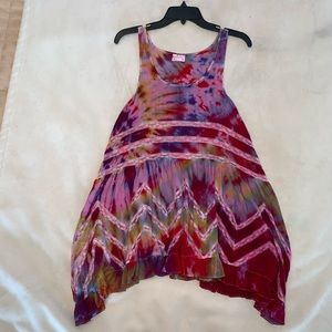Voile and Lace Trapeze Slip Tie Dye Mini Dress